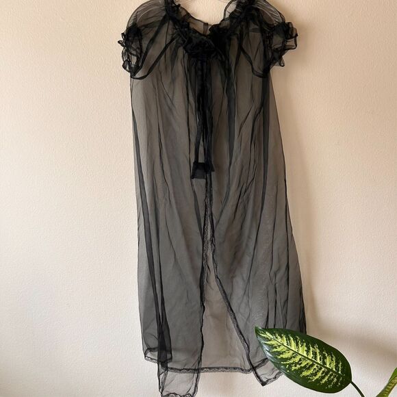 Vintage 60's Sheer Nightgown Black Medium Vintage Top Rosette bottoms Large - Picture 1 of 6